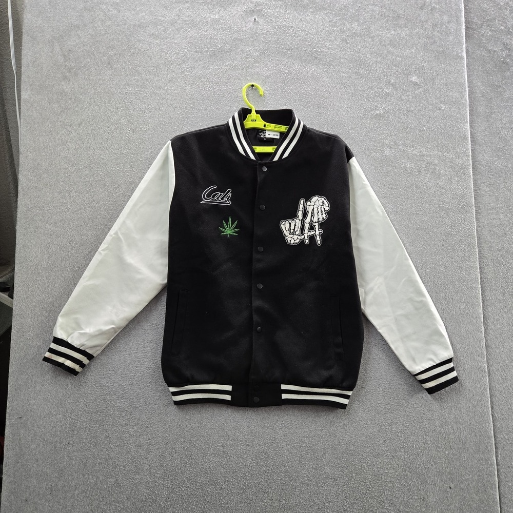 Original Deluxe Supply Men Jacket XL Black Embroidered Skeleton Hands Cannabis